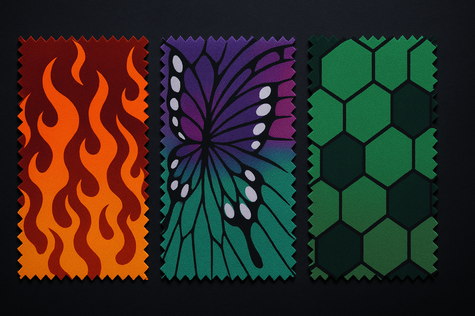 Demon Slayer color palettes and character clothing patterns