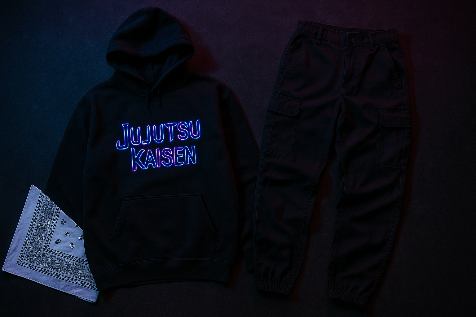 Jujutsu Kaisen characters and streetwear aesthetic collage
